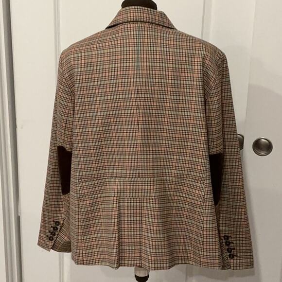 Talbots Women’s Petite Brown Orange Plaid Elbow Patches Blazer Jacket Size 20WP - Picture 4 of 8
